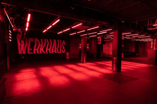 Logo mural and brand identity design for Werkhaus club in Shoreditch East London