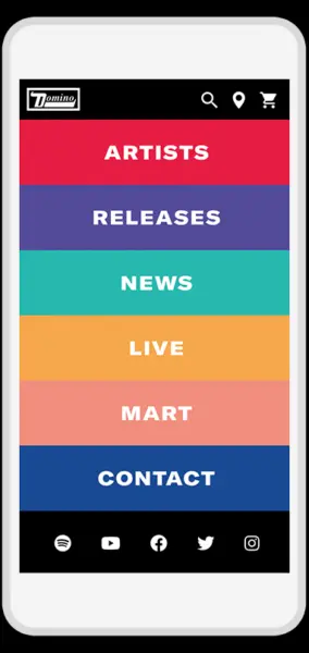 Domino Records website menu mobile page design