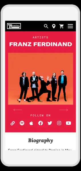 Domino Records website artist mobile page design for Franz Ferdinand