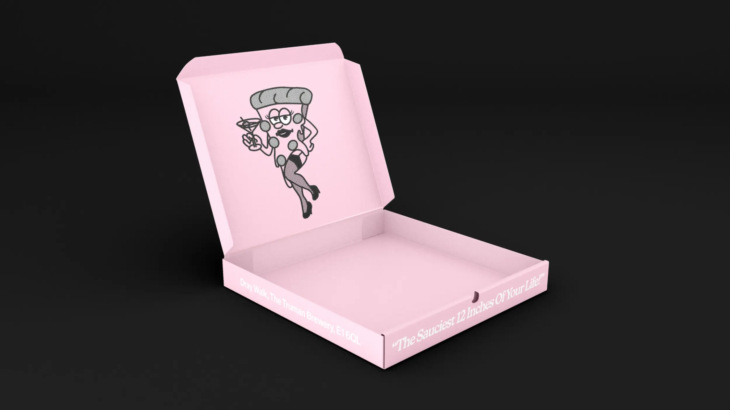 Pizza box design, logo design and brand identity design for Sleazy Pizza restaurant in East London