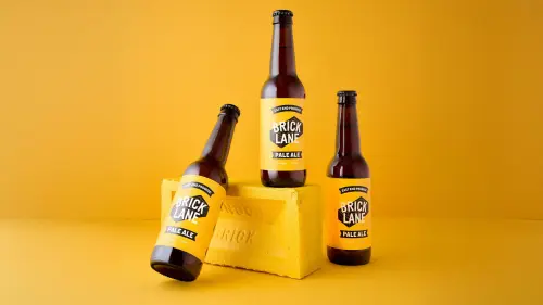Brick Lane Beer logo and brand identity design for bottle labels