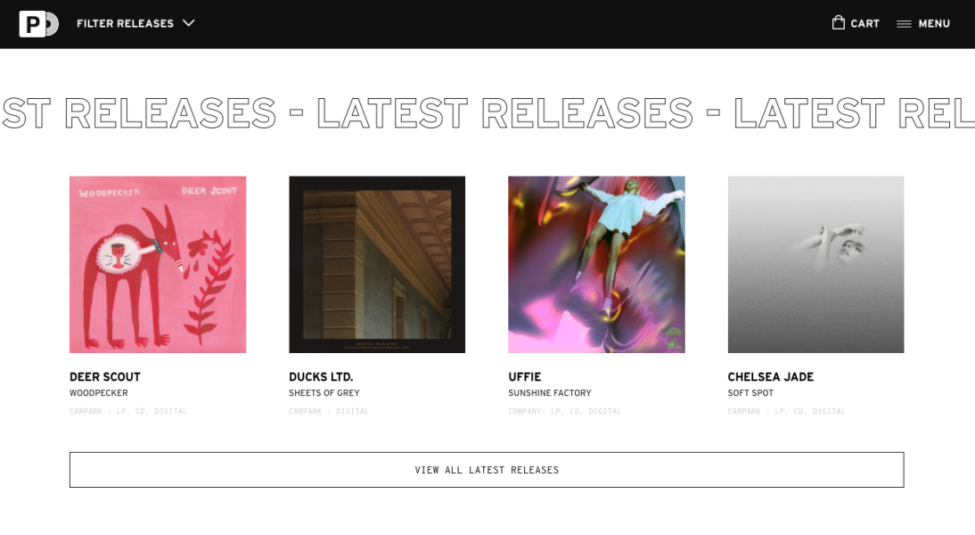 Carpark Records brand identity and music website e-commerce store design