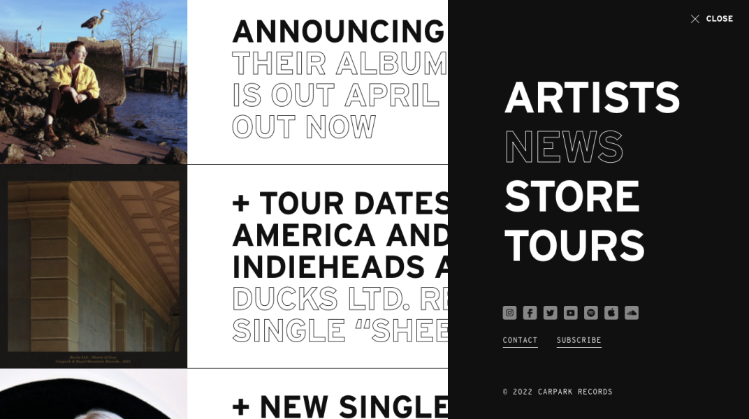 Carpark Records brand identity and music website e-commerce store design