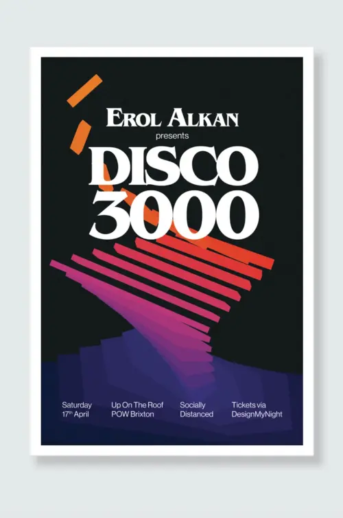 Logo and brand identity design for Disco 3000 event posters