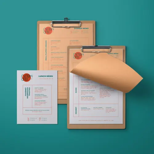 Menu design, logo and brand identity design for Ninety One