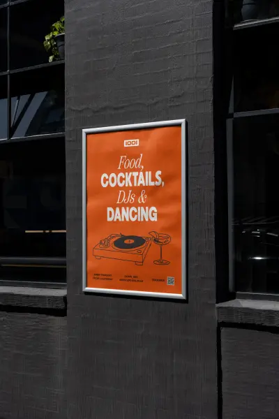 Cafe 1001 poster brand identity design with custom illustration and typography