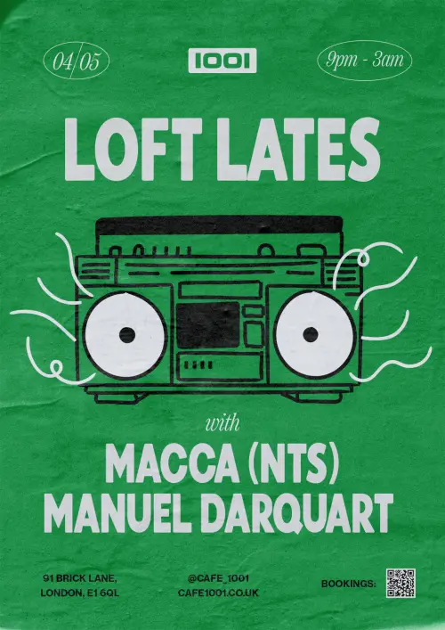 Macca NTS Radio Manuel Darquart DJ event poster graphic design for Cafe 1001 East London Shoreditch