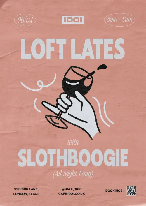 SlothBoogie Records DJ event poster graphic design for Cafe 1001 East London Shoreditch