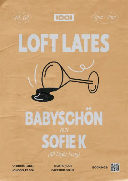 Babyschön Sofie K DJ event poster graphic design for Cafe 1001 East London Shoreditch