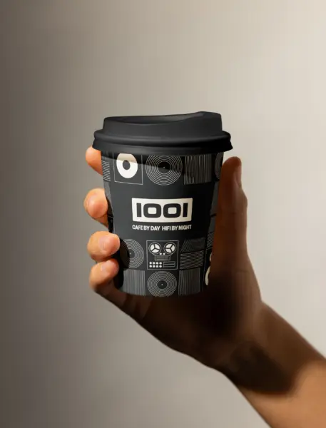 cafe 1001 custom coffee takeaway cup brand identity design