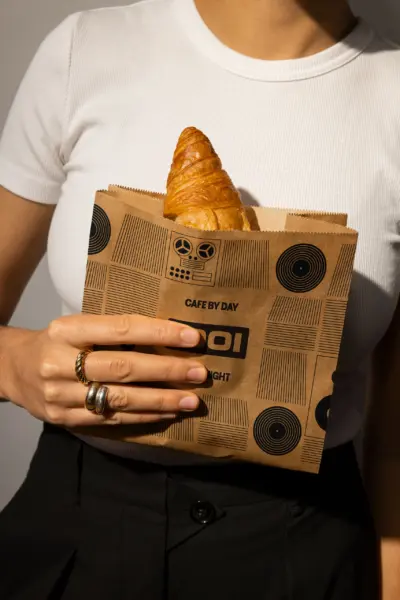 cafe 1001 custom takeaway pastry paper bag brand identity design