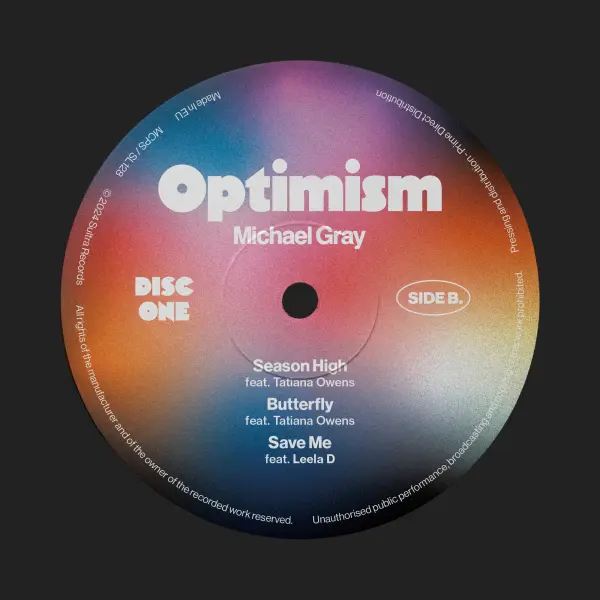 Vinyl label record graphic design for Michael Gray Optimism