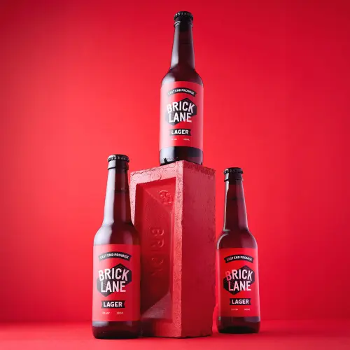 Brand identity and graphic design for Brick Lane Beer bottles.