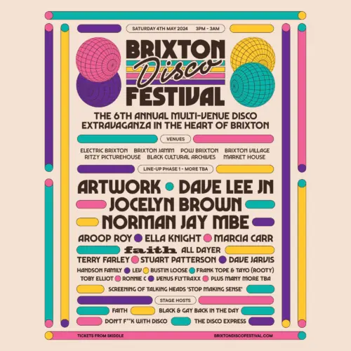 Brand identity and logo design for Brixton Disco Festival line up artwork poster