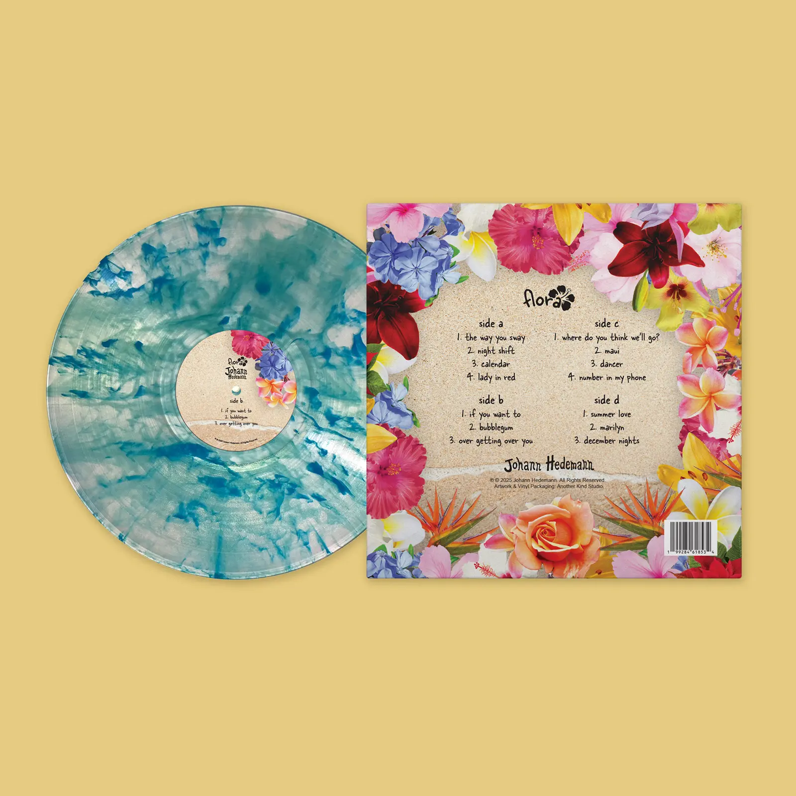 Floral vinyl album cover design and ocean splatter vinyl record design