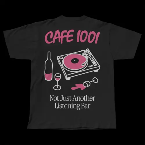 Bespoke T-shirt merch design with custom illustrations for Cafe 1001 in Shoreditch East London