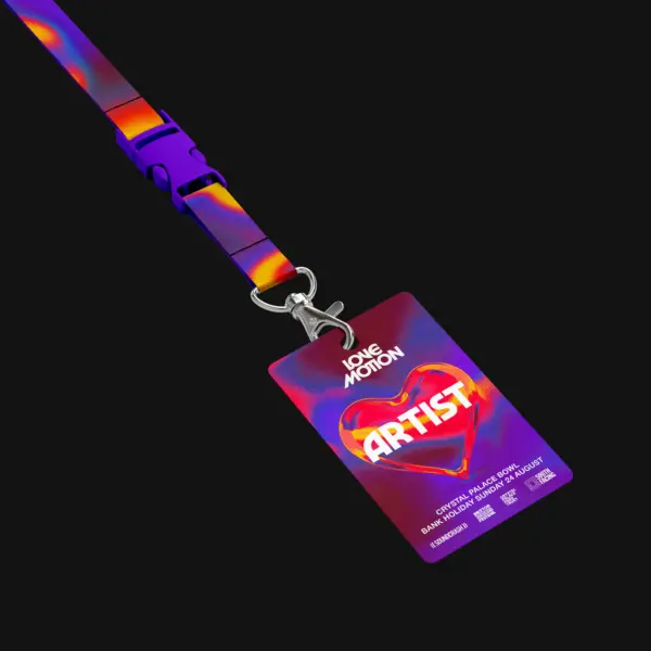 Artist pass and lanyard design for Love Motion Festival