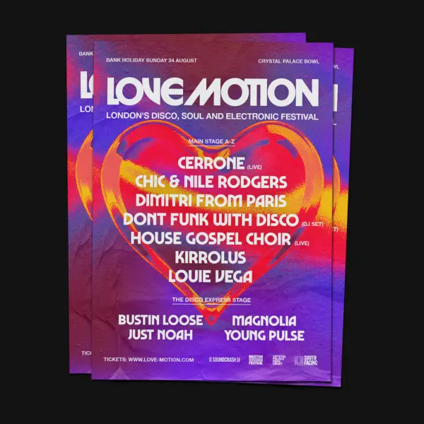 Festival line up poster design for Love Motion Festival