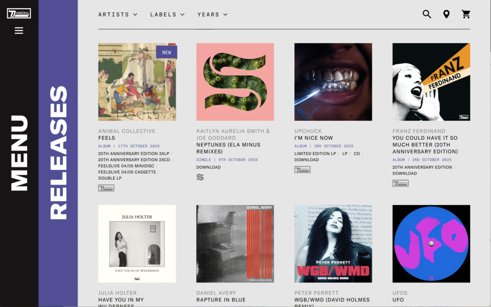 Domino Records website release page design