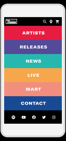 Domino Records website menu mobile page design