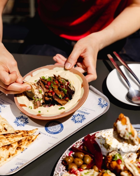 Arnabeet hummus bowl and diner tray greaseproof paper design