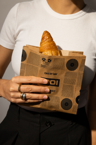 cafe 1001 custom takeaway pastry paper bag brand identity design