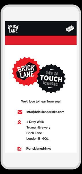 Brick Lane Beer Mobile website contact page designs