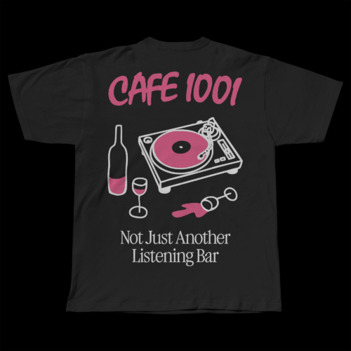 Bespoke T-shirt merch design with custom illustrations for Cafe 1001 in Shoreditch East London