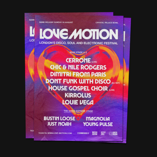 Festival line up poster design for Love Motion Festival