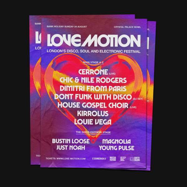Festival line up poster design for Love Motion Festival