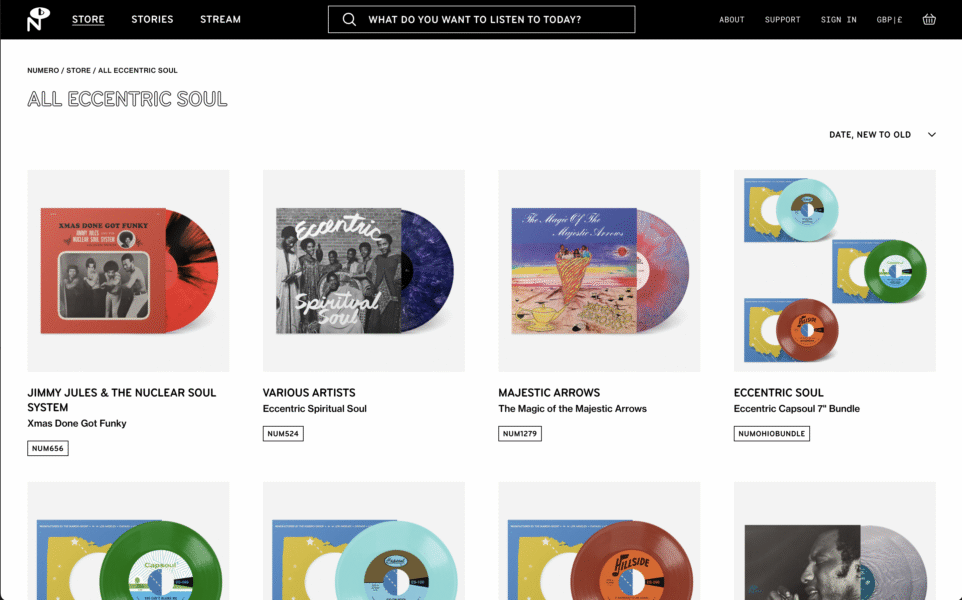 Numero Group Category Page website design
