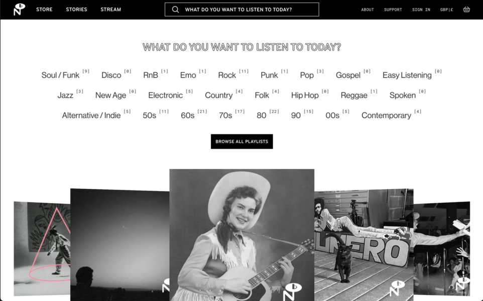 Numero Group streaming cover flow packshot page website design